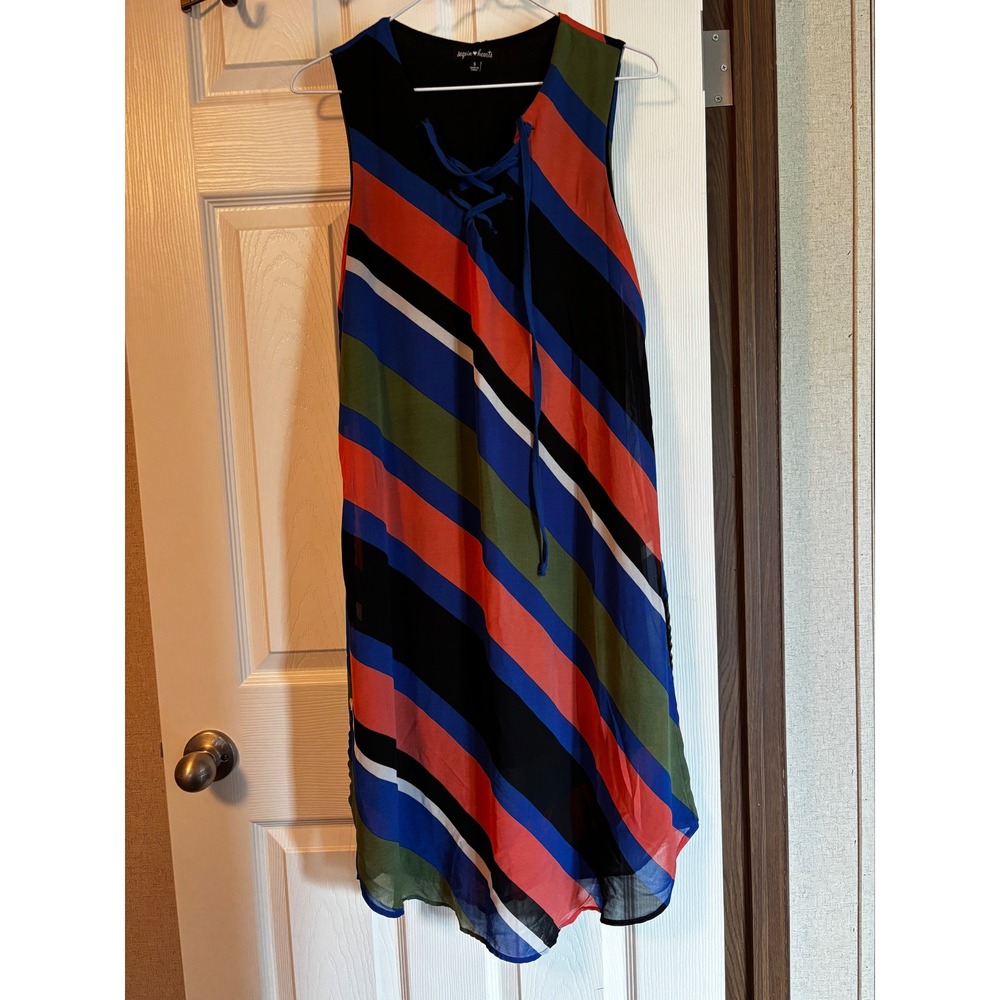 Sequin Hearts Women Small Striped Lace Up V-Neck Sleeveless Shift Dress 9069CQ1D